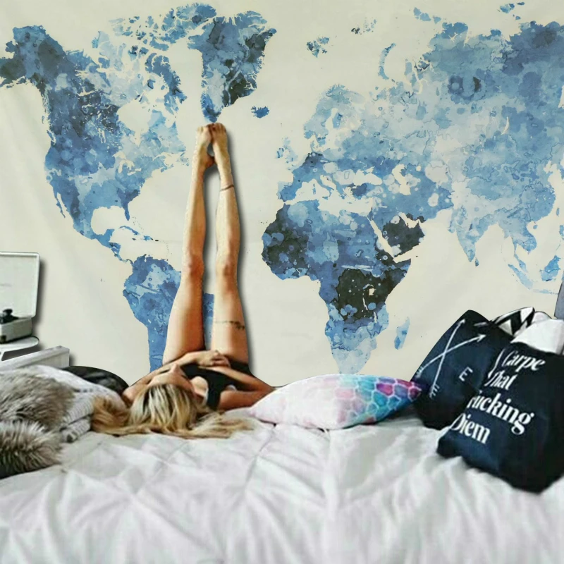 Карта мира акварелью качественный гобелен настенная ткань акварельный стиль