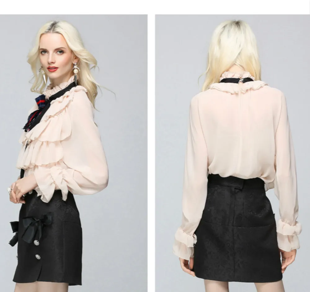 Блузка шифоновая женская с воротником стойкой и бантом 2018|collar shirt|shirt topwomen blouses |
