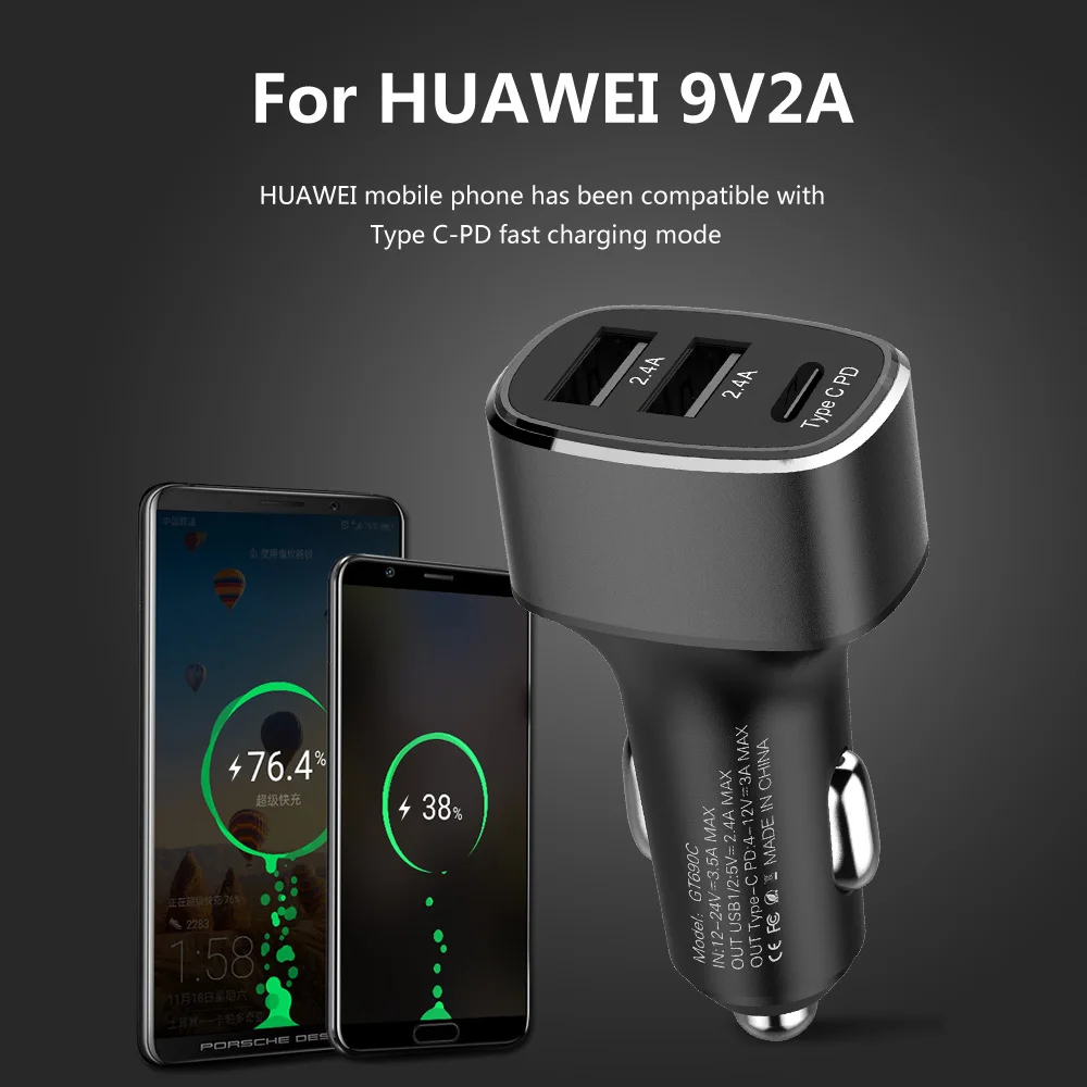 Для huawei Super Charge 3 порта type C и двойной порт usb быстрое автомобильное зарядное
