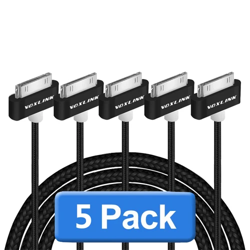 Black 5pcs cable Кабель VOXLINK для iphone 4, 3 упаковки, нейлоновая оплетка, 30 pin, быстрое зарядное устройство, адаптер, USB кабель для iphone 4s, iphone 4, iphone 3GS, iPad 2 - Цвет: Black 5pcs cable