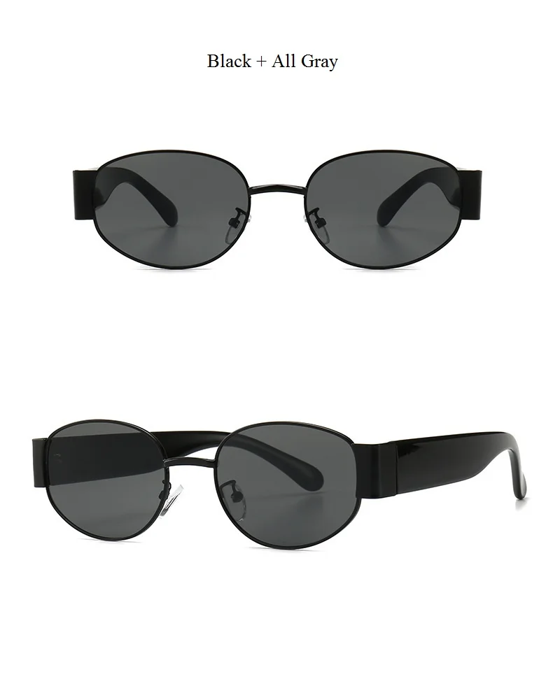Black All Grey Стимпанк Солнцезащитные очки панк металлические солнцезащитные очки мужские европейские и американские винтажные трендовые овальные очки женские красные зеленые фиолетовые - Цвет линз: Black All Grey