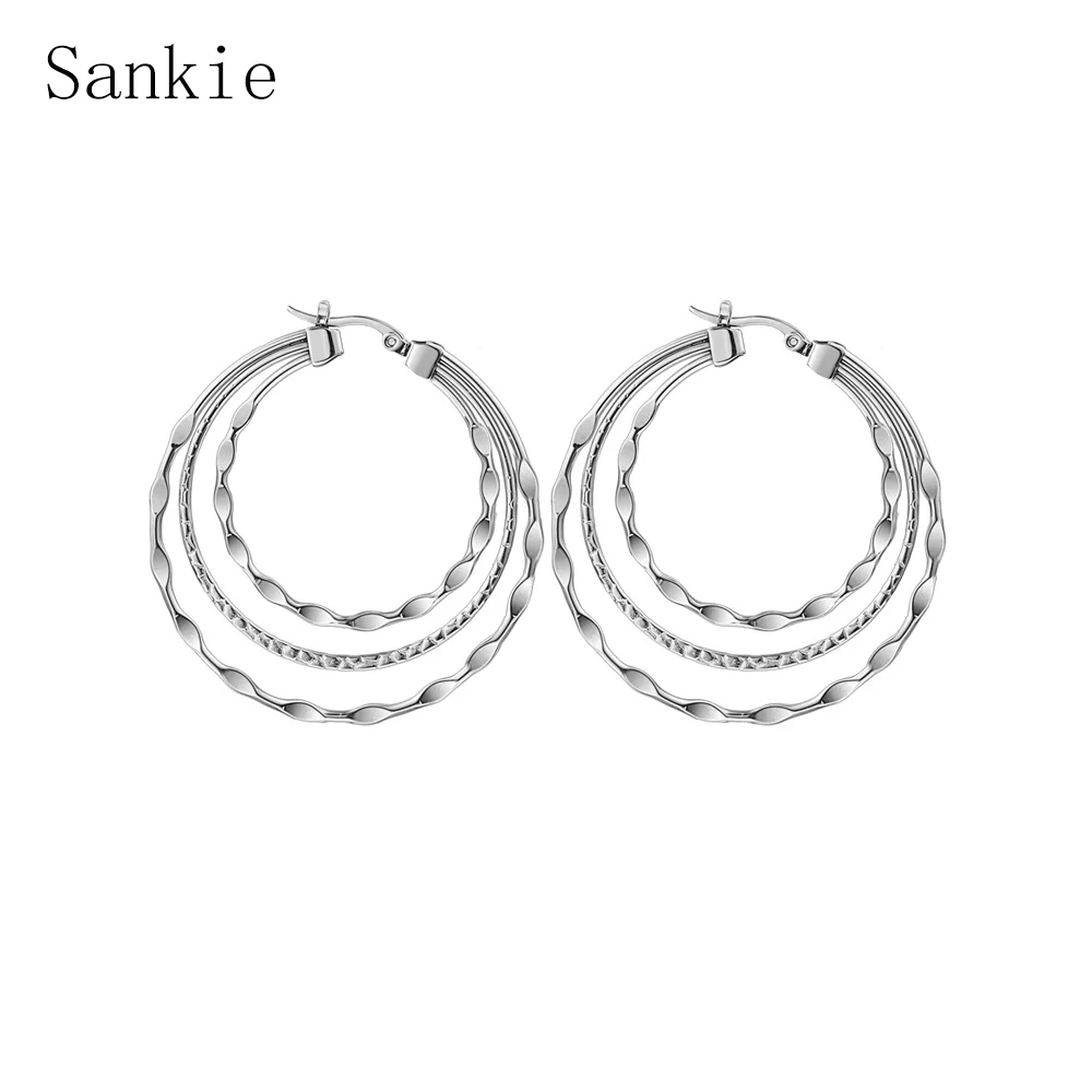 Sankie Stainless Steel Round Hoop Earrings For Women Gold Color Big Circle Wholesale Trendy Statement Jewelry | Украшения и