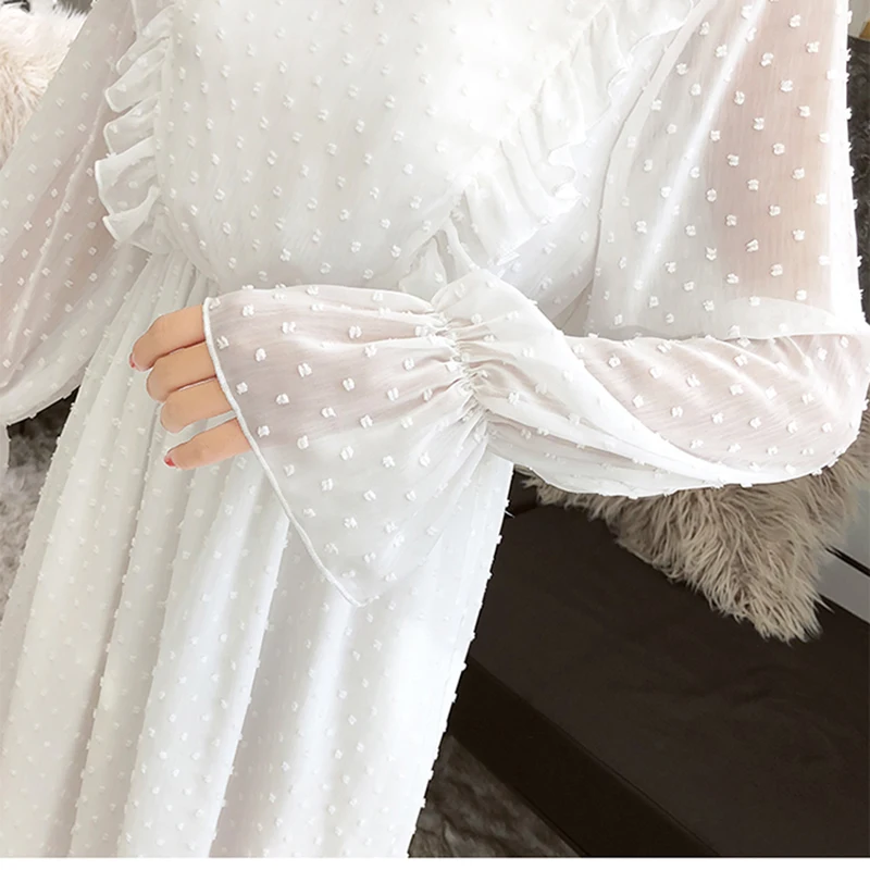 Женское шифоновое платье с высокой талией белое элегантное винтажное трапеция