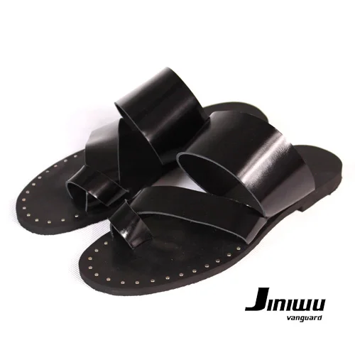 2017 г. Черные слипоны из натуральной воловьей кожи модные сандалии гладиаторы с