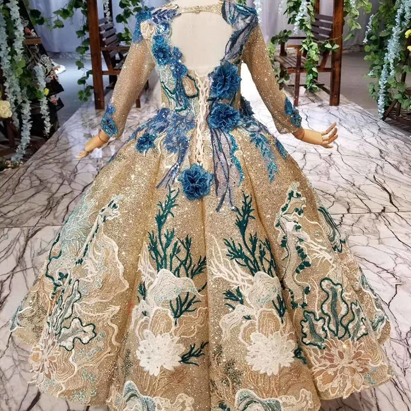 HTL0541 Роскошные мусульманские платья для причастия с блестками Распухшее бальное