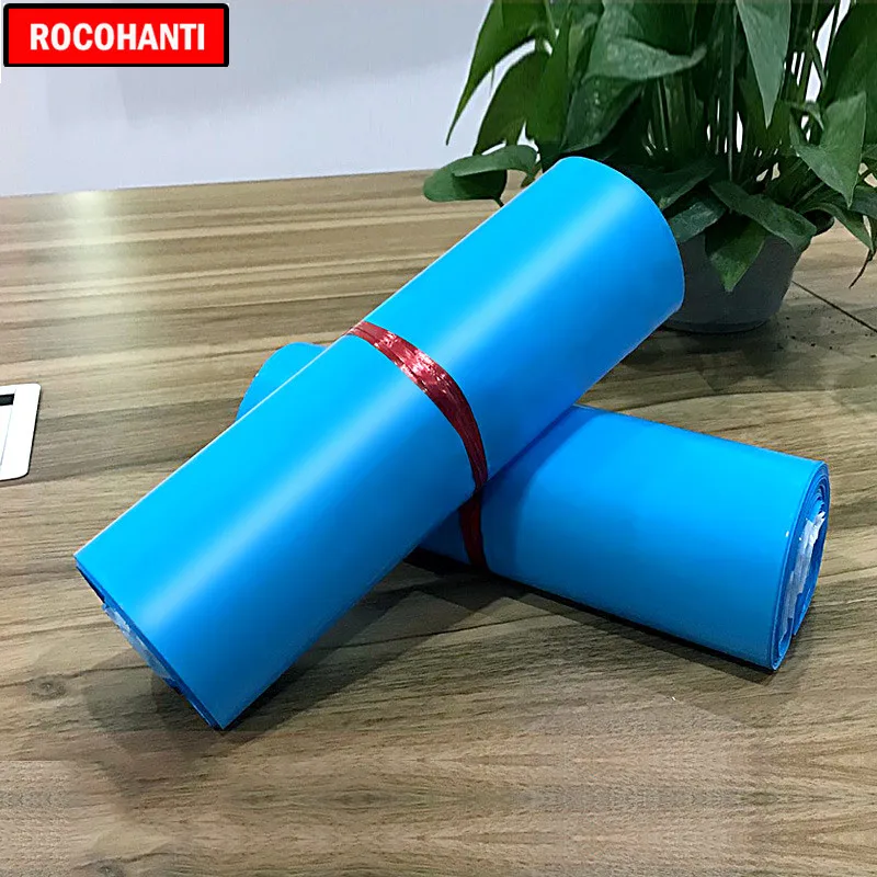 100X логотип синий поли почтовые сумки-конверты с самозапечатывающийся пластик почтовый пакет для одежды