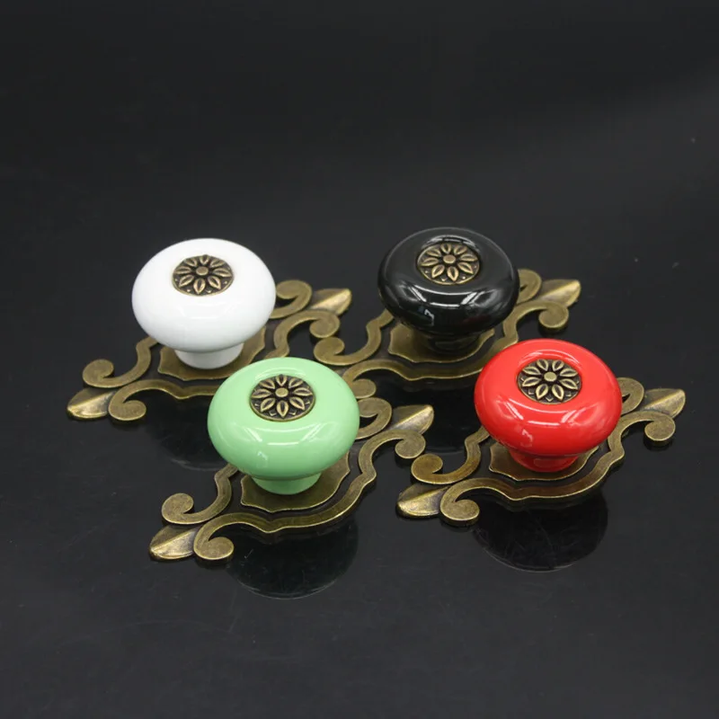 20Pcs / Set Ceramic Handles 40mm Drawer Knobs Cupboard Door Single Hole Cabinet with screws Furniture | Обустройство дома
