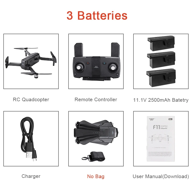 3 battery SJRC F11 PRO gps 5G Wifi 500m FPV с 2K широкоугольной камерой 28 минут время полета бесщеточный складной Радиоуправляемый Дрон Квадрокоптер RTF - Цвет: 3 battery