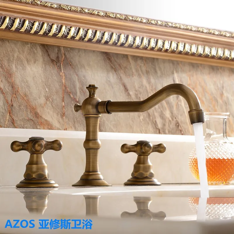 Роскошный античный латунный/Бронзовый Смеситель для раковины с 3 отверстиями