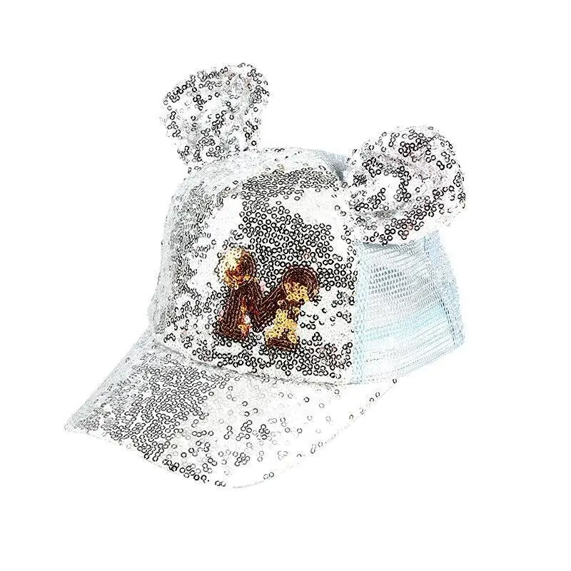 SUOGRY Детская летняя шляпа Блесток Детская Бейсбол Кепки Мышь уха Gillter Детские кепки от солнца Повседневное Девочки Snapback кепки в стиле хип-хоп - Цвет: white
