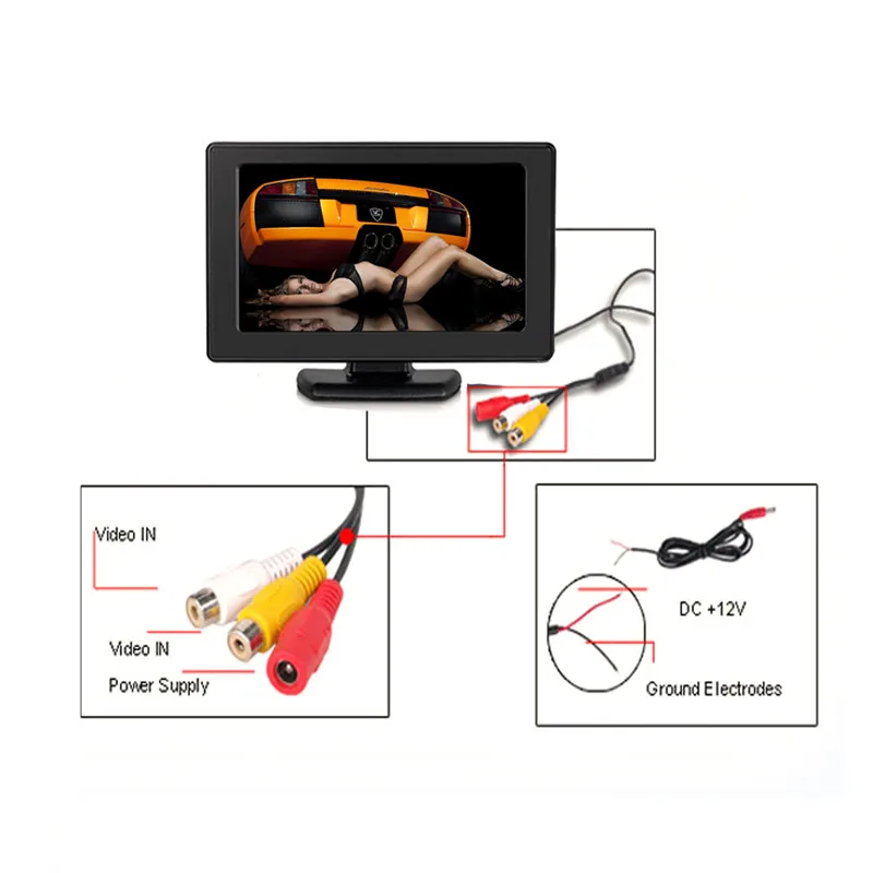 4 3 ''VGA монитор TFT LCD цветной высокого разрешения 2 канальный видео вход дисплей