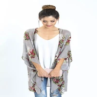 boho vintage women floral print loose shawl kimono cardigan chiffon open stitch thin coat jacket blouse 2 style