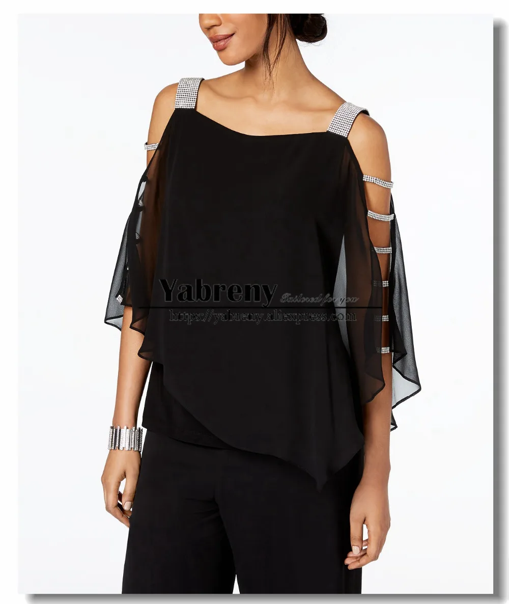 Комплект из двух предметов: черный топ и штаны для мамы невесты шифоновый костюм