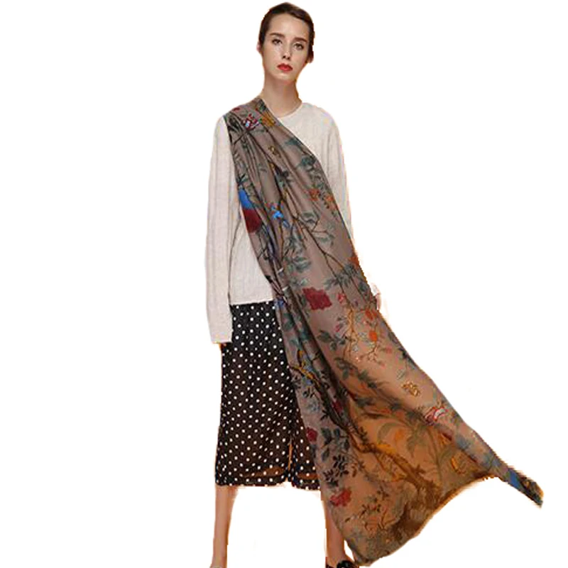 Женский шарф из хлопка и льна FS с принтом животных большой хиджаб пашмины