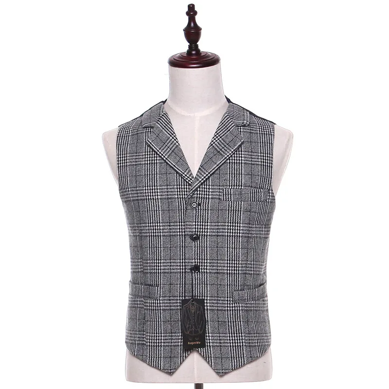 Новый мужской повседневный жилет светло серый клетчатый шерстяной Повседневный