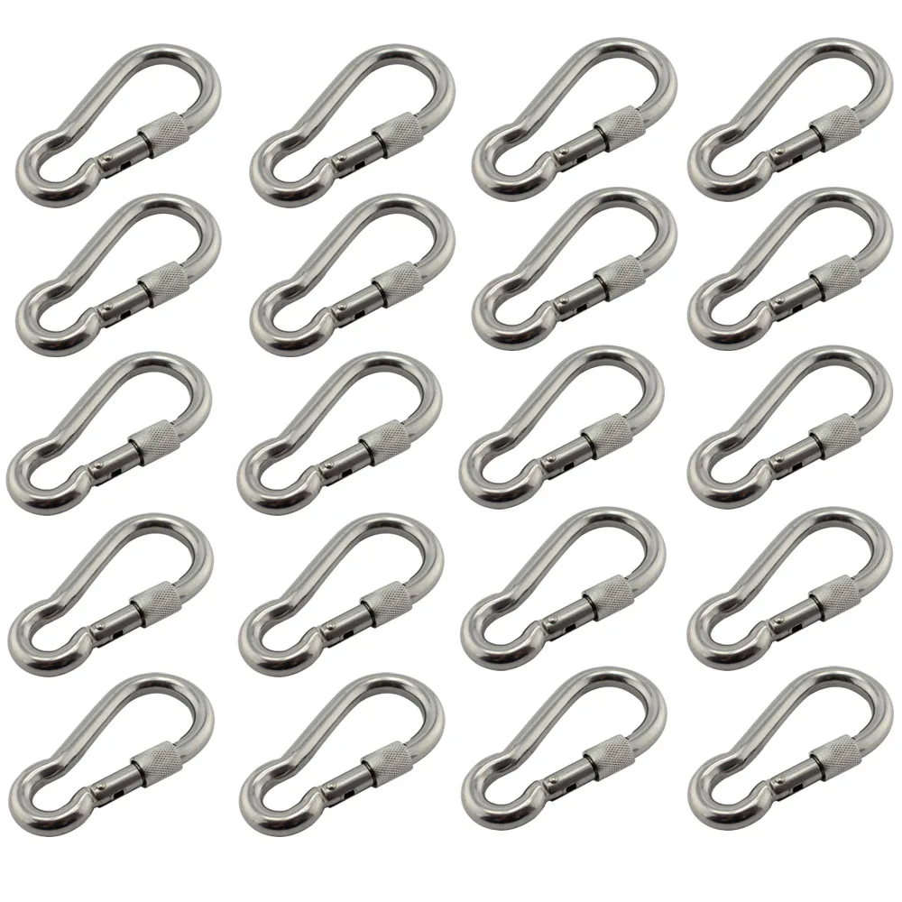

Stainless Nut Bolted Snap Hook Carabiner SUS304/316 Stainless Steel 4*40mm DIN5299C Spring Snap Hooks with Safety Nut 20pcs