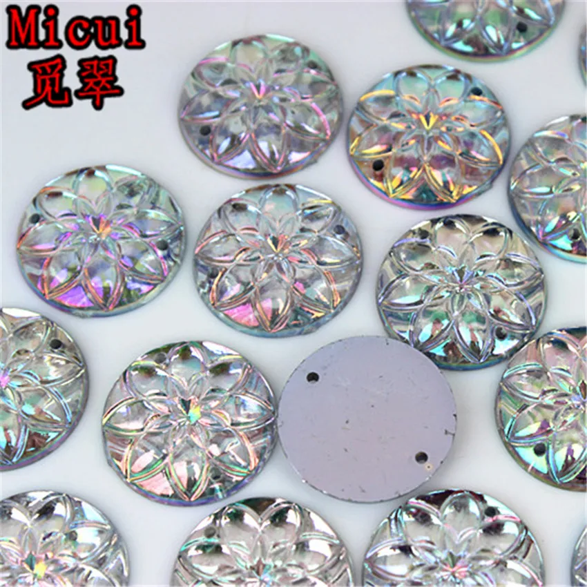 Micui 50PCS 20mm AB Round Flower Acrylic Rhinestones Crystal Flat Back Beads Sew On Stones For Clothing Craft Decoration ZZ547 |