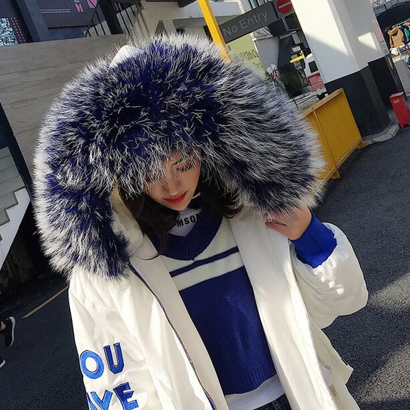 Огромный воротник из натурального меха енота новинка 2018 зимняя куртка для женщин