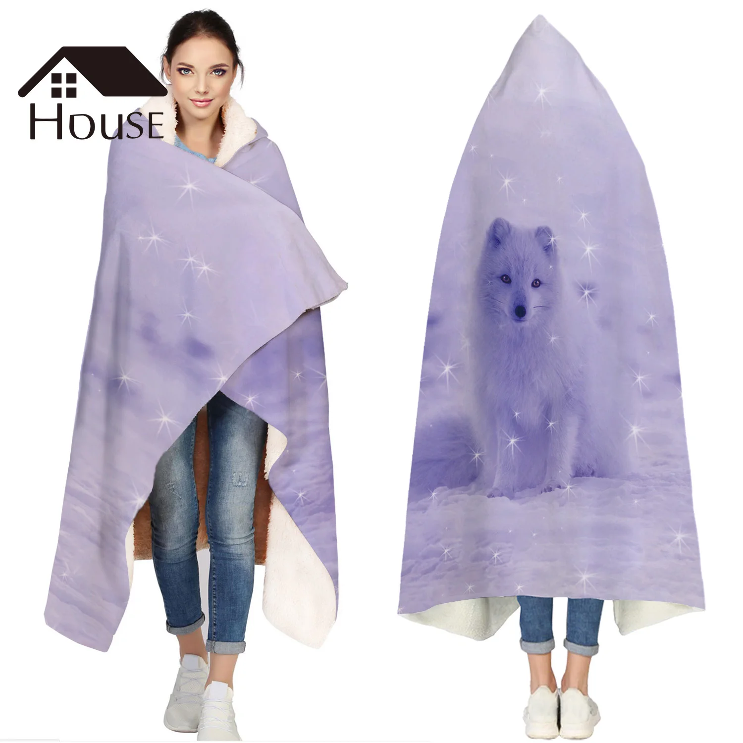 Портативное портативное пушистое пользовательское одеяло с капюшоном лиса