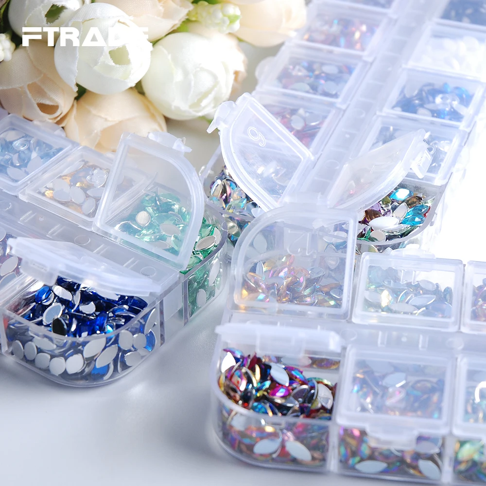 3x6mm Acrylic Horse Eye Marquise Glitter Nail Art Rhinestones 12 Color/Box About 1700pcs For Nails DIY Decorations Wedding Dress | Дом и сад