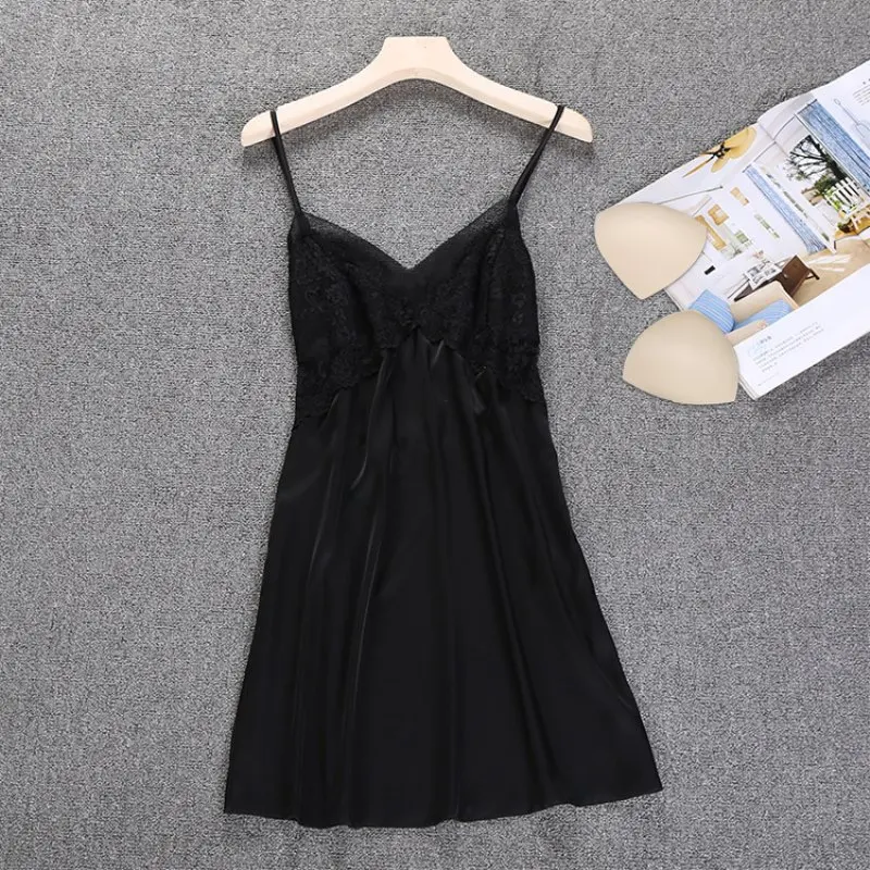 Атласная сексуальная ночная рубашка для женщин сорочка на бретельках размера