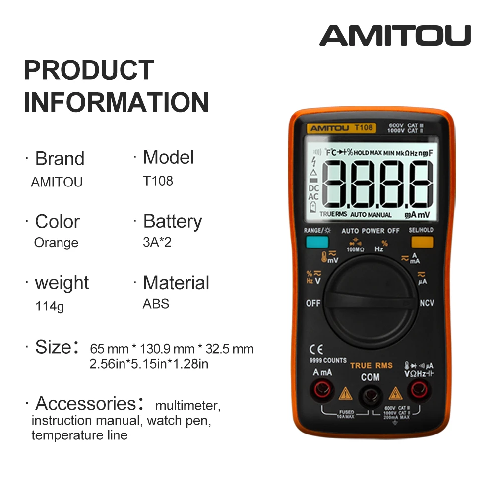 Профессиональный мини мультиметр T108 цифровой профессиональный тестер с