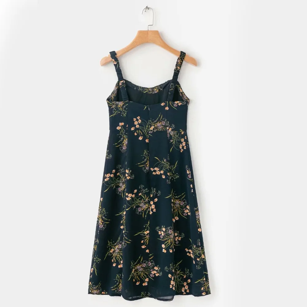 Женское платье с цветочным принтом H.SA черное пляжное мини на бретельках без