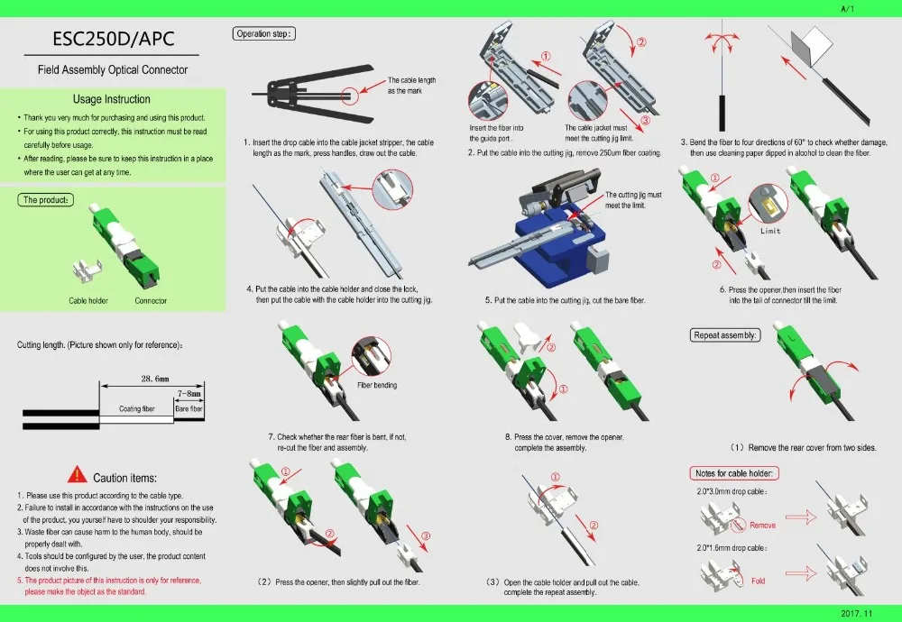 Шт./партия FTTH ESC250D SC APC Одномодовый волоконно-оптический новая модель оптический Быстрый разъем