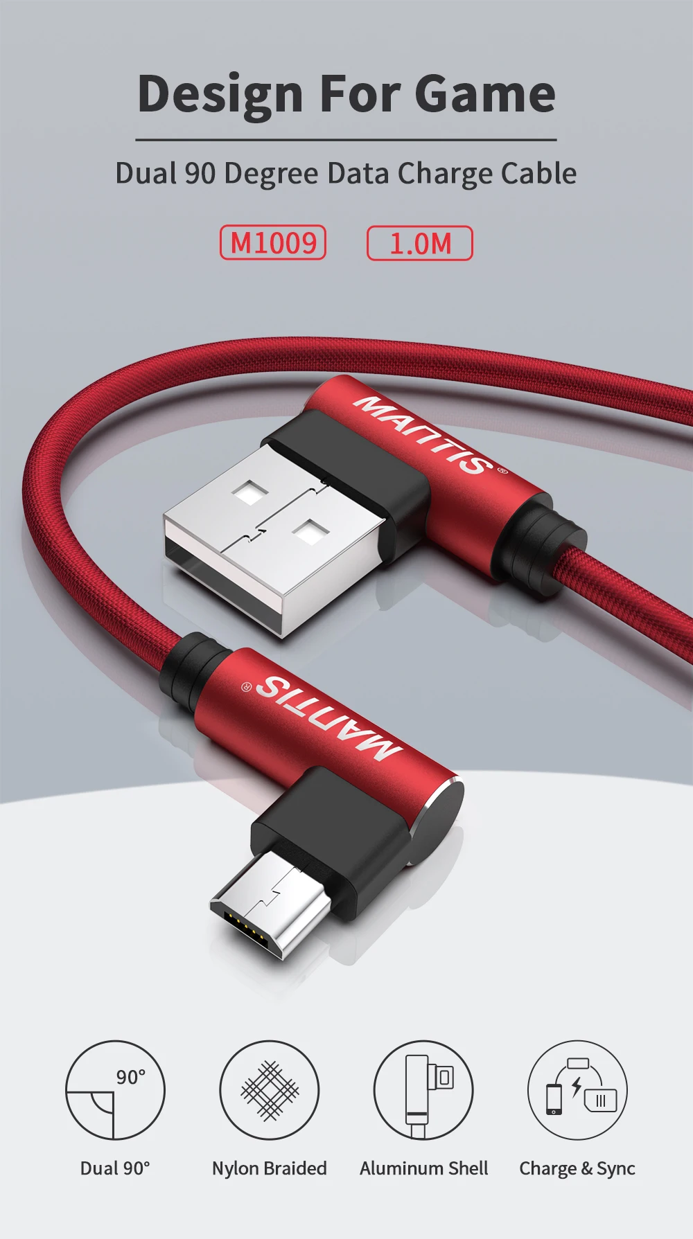 Micro USB кабель MANTIS 3 м 2 м 1 м 90 градусов нейлоновый кабель для синхронизации данных и быстрой зарядки для samsung huawei Xiaomi Oneplus Redmi