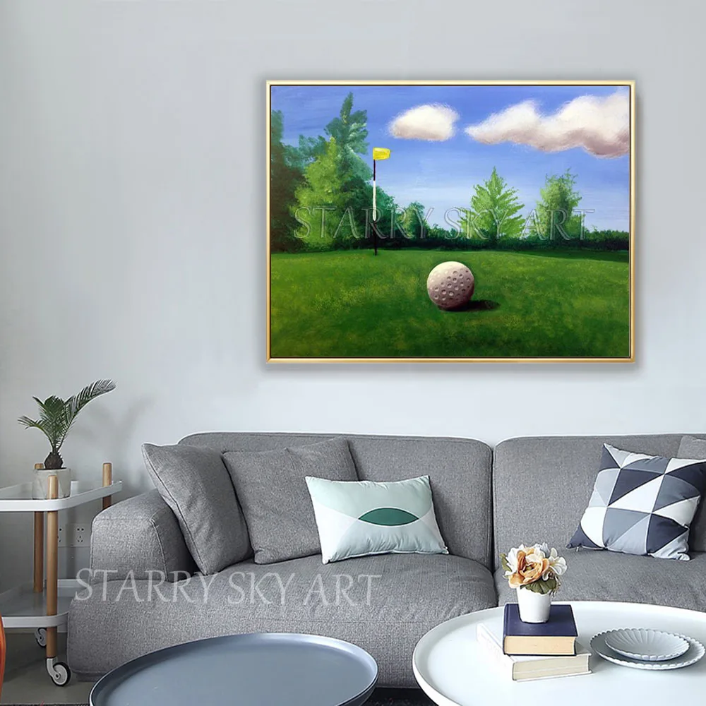 

Artist Pure Hand-painted High Quality Fine Art Golf Oil Painting on Canvas Beautiful Green Landscape Golf Course Oil Painting