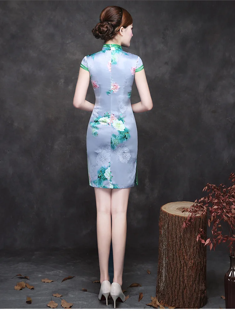 

Traditional Chinese Cheongsam Dress for Women Elegant Slim Short Qipao Vintage Mini Dress Summer Oriental Evening Qipao Dress