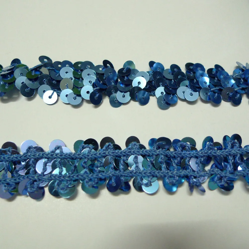 36 ярдов 2 ряда см широкий синий цвет Эластичная отделка блестками оптовая продажа