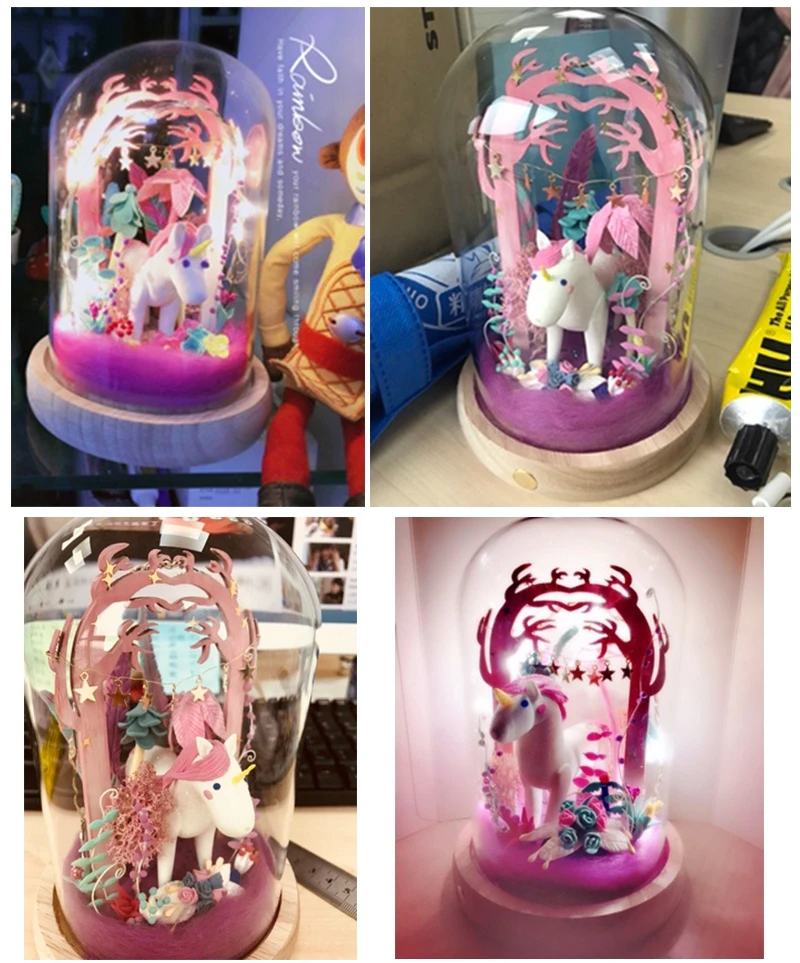 DIY Magic Clay Model Slime Ultra-Light Sculpture Plasticine Fimo Doll Arts Craft Kits with LED Glass Dust Cover Handmade Toys