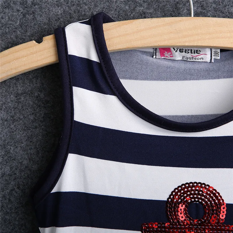 Новинка модное платье без рукавов для маленьких девочек в полоску пайетки