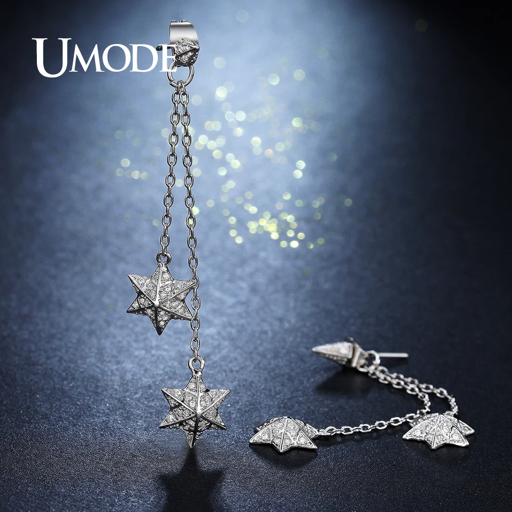 UMODE, модные ювелирные изделия, длинная двойная звезда, звено, цепочка, кисточка, кристалл, висячие серьги для женщин, свадебные аксессуары, Brincos, подарок UE0273