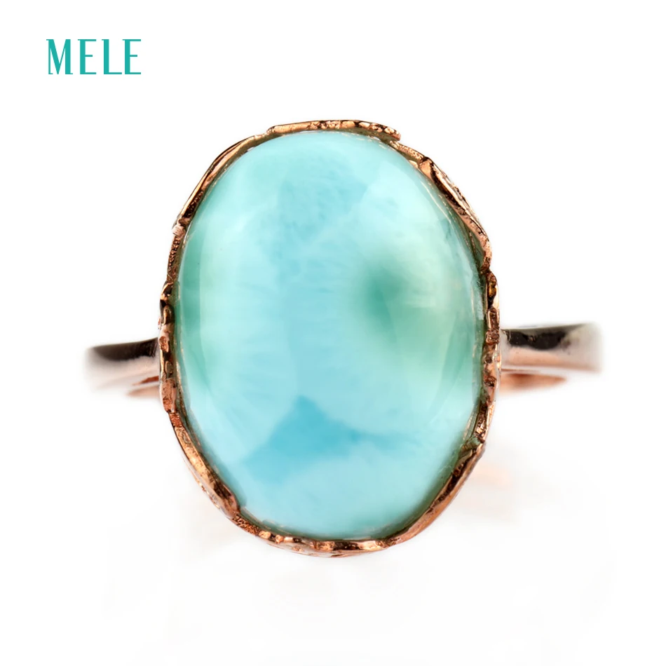 Натуральное серебряное кольцо larimar овальное 12 мм * 14 редкий и красивый синий