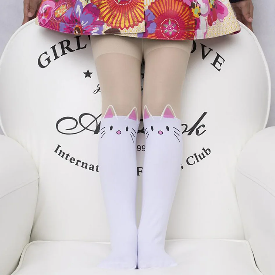 Детские летние колготки для девочек бархатные с имитацией татуировки до колена и