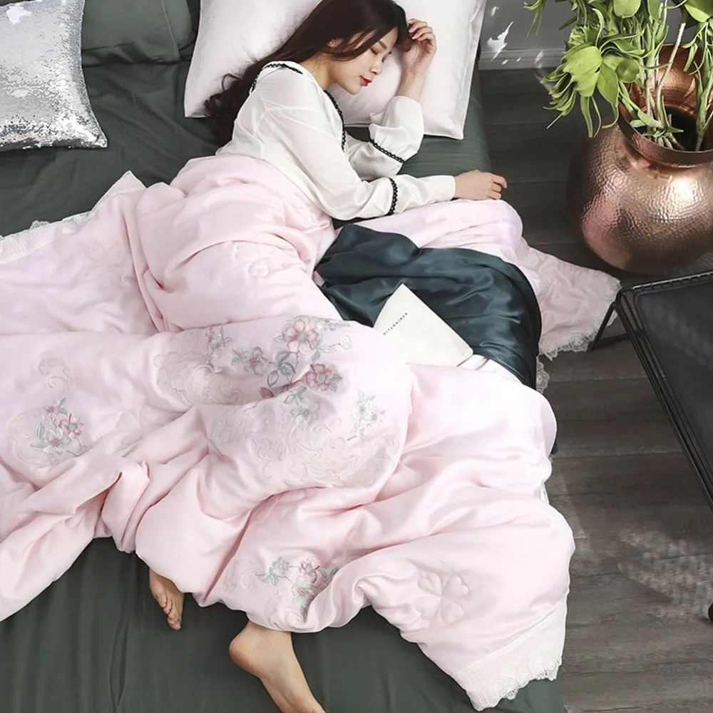 2019 светло-розовые цветы Кружева Кондиционер тонкое летнее одеяло вышивка