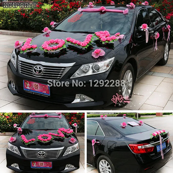 PINK Искусственные цветы 1 компл./лот красный/розовый свадебный автомобиль цветок украшение набор с любовью декоративные цветы венки - Цвет: PINK