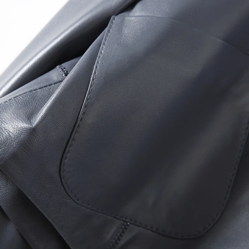 New Design Harajuku Genuine Leather Jackets Women O-Neck Zipper Motorcycle Real Leather Jacket Coats Fashion Big Pockets Short