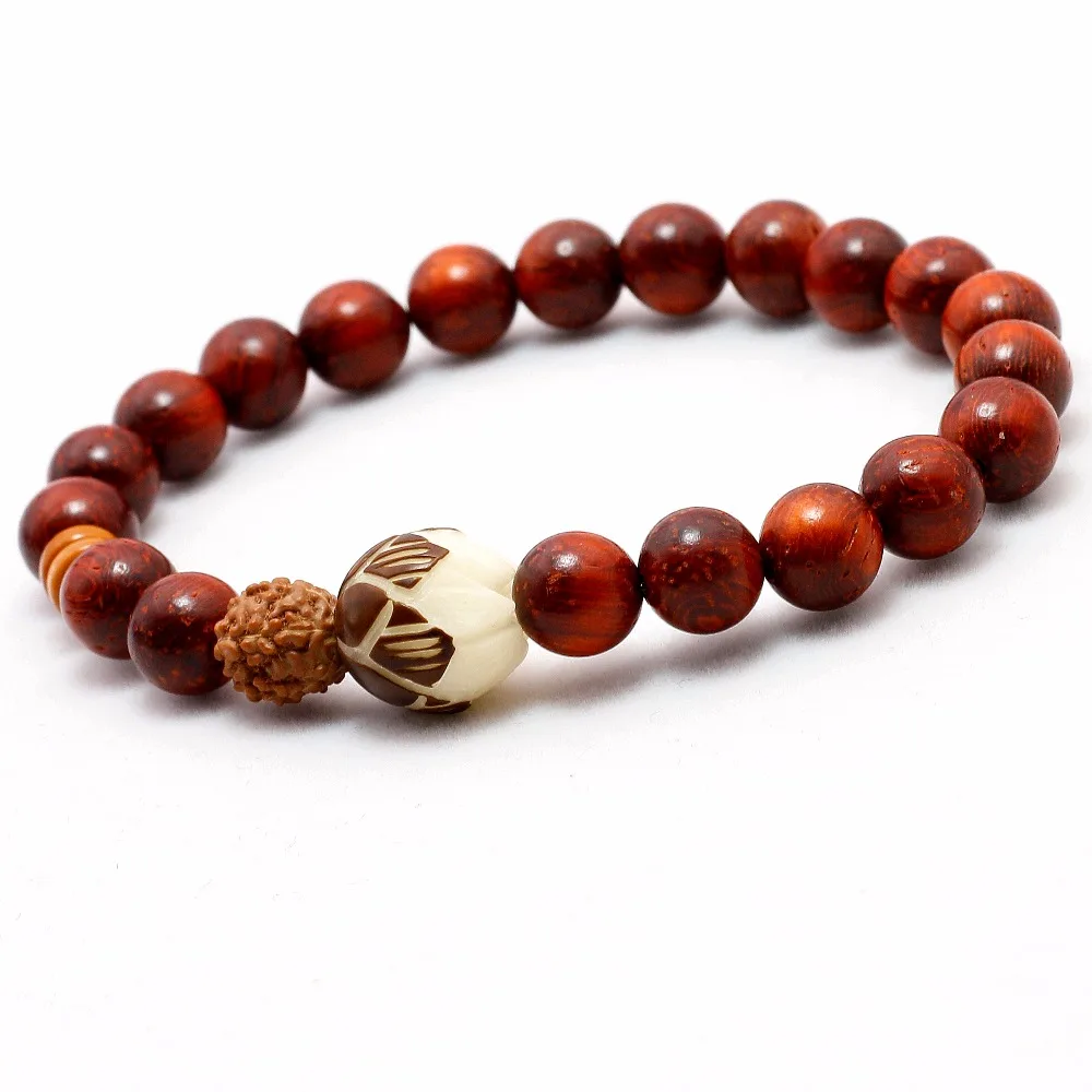Натуральный Красный Сандерс Белый Rudraksha Bodhi цветок лотоса бусы браслет для женщин