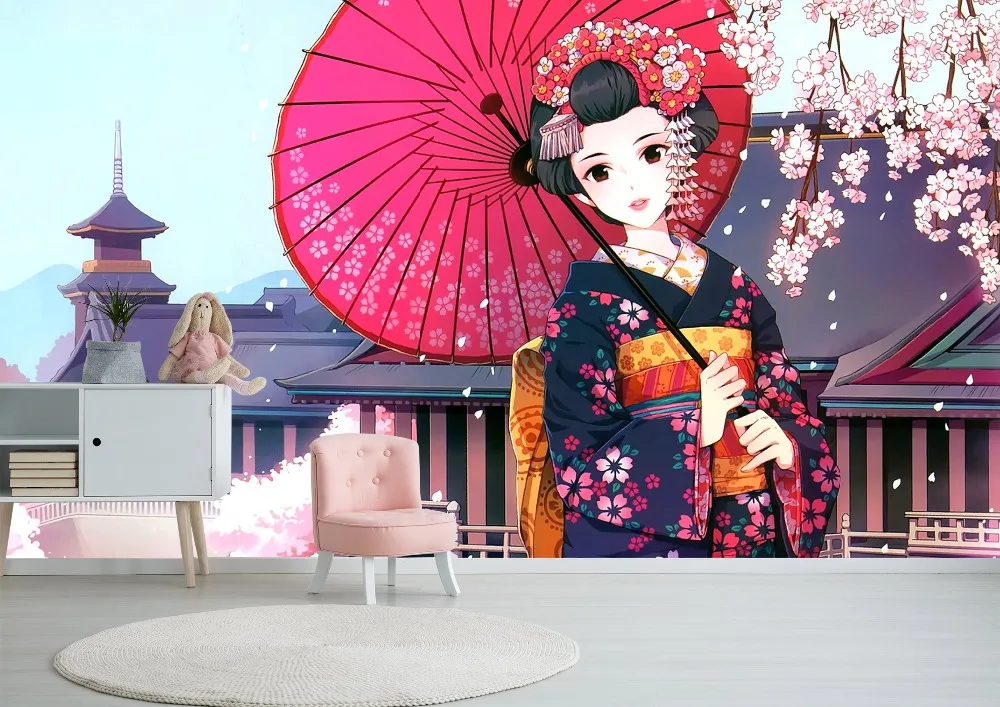 

[Self-Adhesive] 3D Japan Building Umbrella Kimono Girl 44 Japan Anime Wall Paper mural Wall Print Decal Wall Murals