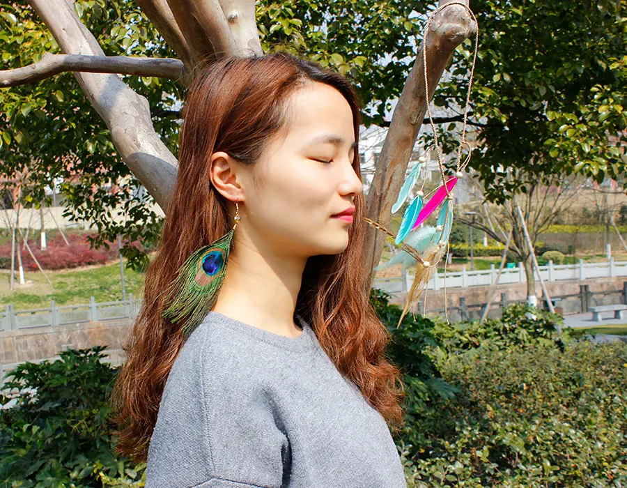 F & U карнавал фестиваль Павлин висячие серьги золотистого цвета Богемские