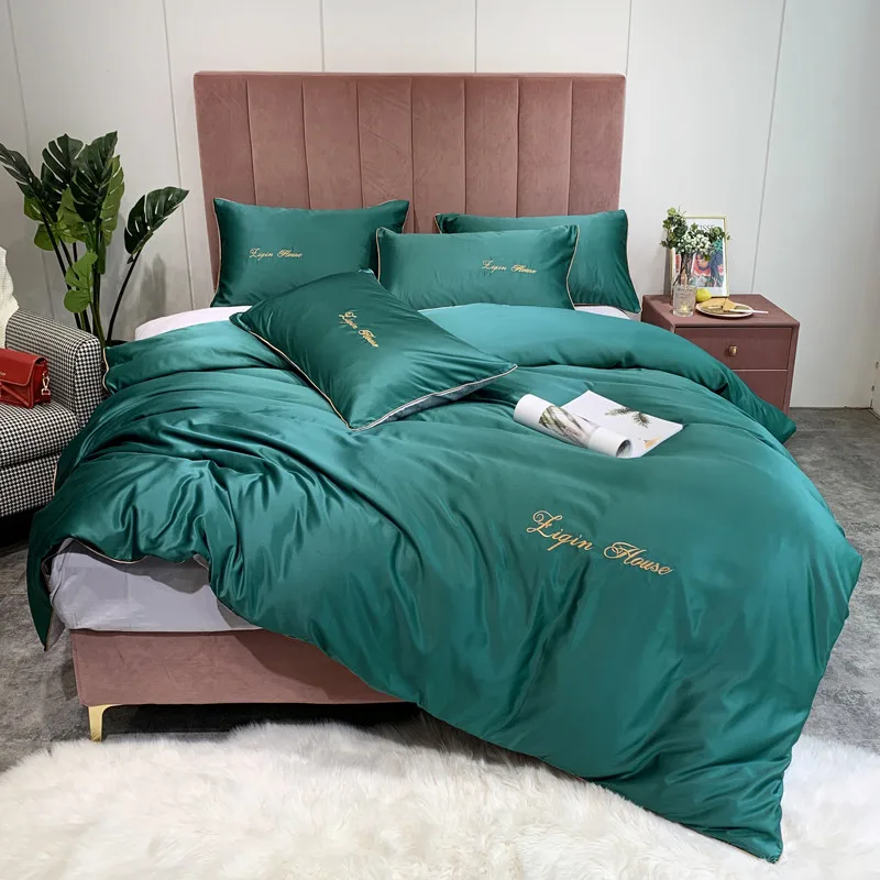 Роскошный стильный Постельный набор из 4 предметов промытого шелка пододеяльник