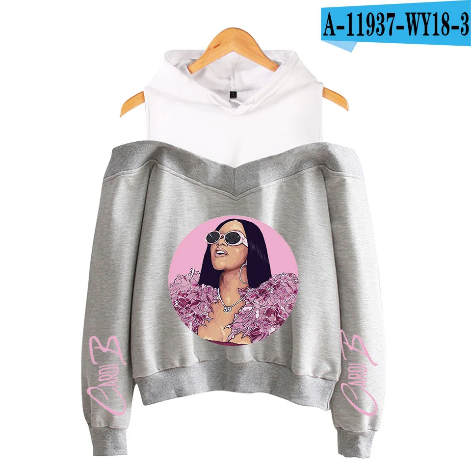 014 Rapper Cardib Cardi B негабаритная Толстовка Harajuku свитшоты женские с длинным рукавом с открытыми плечами эксклюзивная одежда с капюшоном Poleron Mujer - Цвет: 014