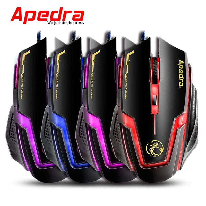 Apedra Проводная Мышь игровой патруля мыши 3200 Точек на дюйм с светодиодный свет 7
