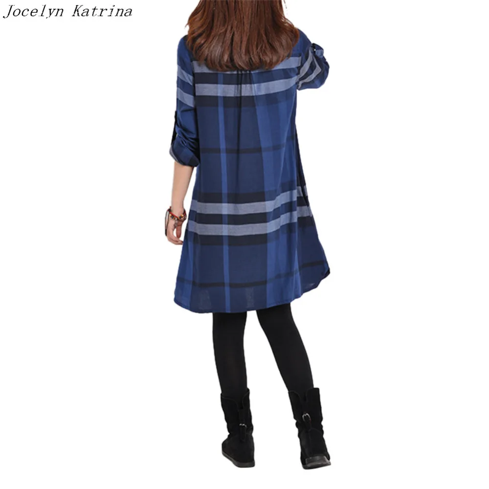 Jocelyn Katrina Brand 2018 Casual Plaid Printed Fashion Woman Turn-down Collar Long Sleeve Dress Ladies Autumn Style Dresses | Женская