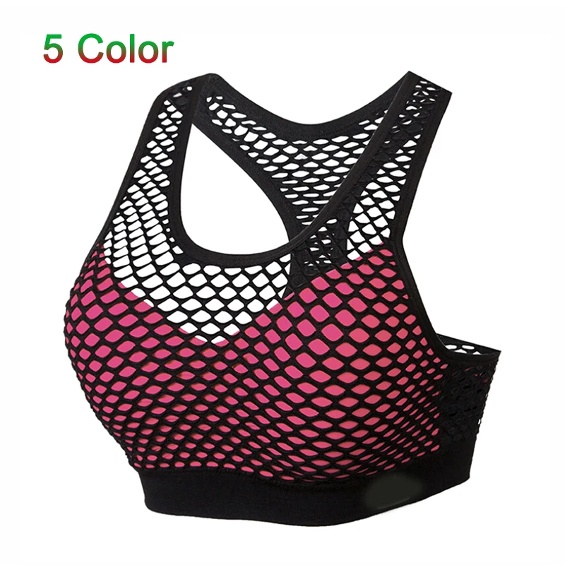 

Breathable Mesh Sport Bra Top Women Hollow Out Cross Shockproof Push Up Yoga Bras For Fitness Running Gym Vest Top 2022 Newest