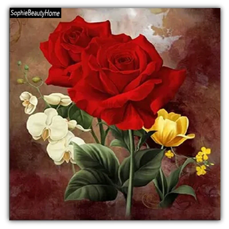 

Sophie beauty home DIY full drill cross stitch red rose 5D diamond embroidery mosaic home wall decoration
