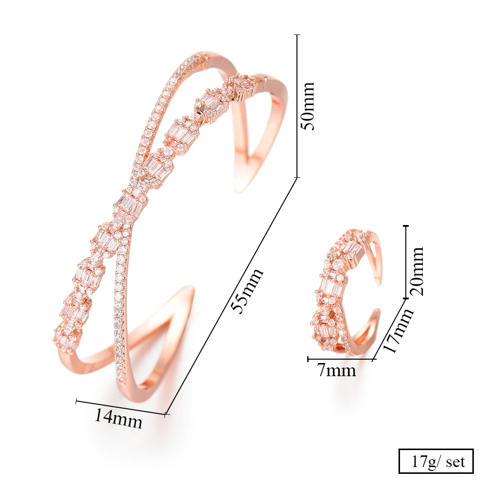 

missvikki Handmade Brand Full Shiny CZ Open Bangle Ring Set for Women Bridal Wedding Superstar Party Show Ladies Gift Jewelry